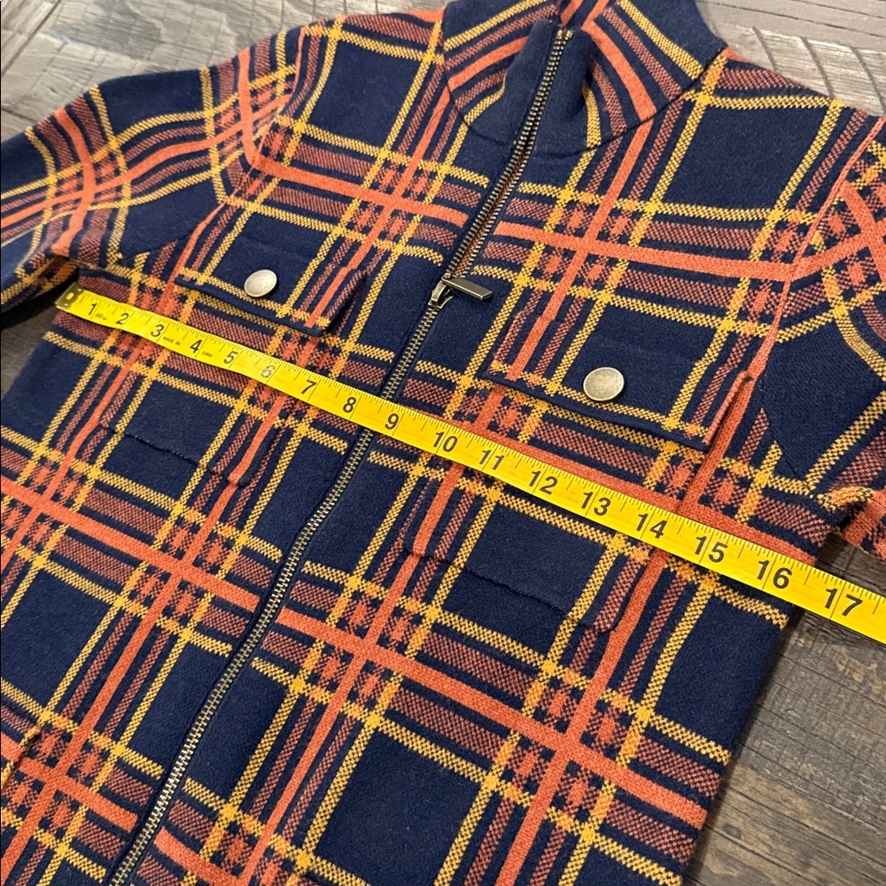 Rachel Zoe Plaid Zip Front Sweater Jacket Shacket Navy Blue Orange NWOT XS - Picture 14 of 16